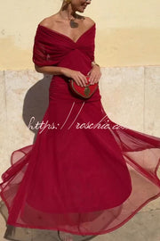 Printed V-Neck Waisted Mesh Maxi Dress for Vacation