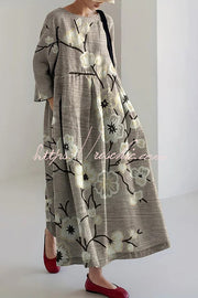 Robe Maxi Imprimée - Col Rond Manches Longues Coupe Ample