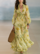Lemon Yellow Chiffon Long Sleeve Maxi Dress – Boho Flowy