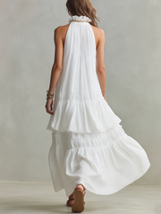 Tiered Bohemian Maxi Dress with High Neck | Flowy Style