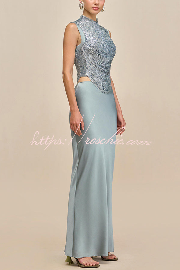 Glossy Arc Tassel High Neck Tank Top | Party Wear
