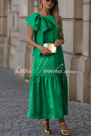 Robe longue ample en satin surdimensionnée à col nœud sans manches