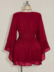 Gothic V-Neck Mini Dress - Long Sleeve Belted Fitted Dress