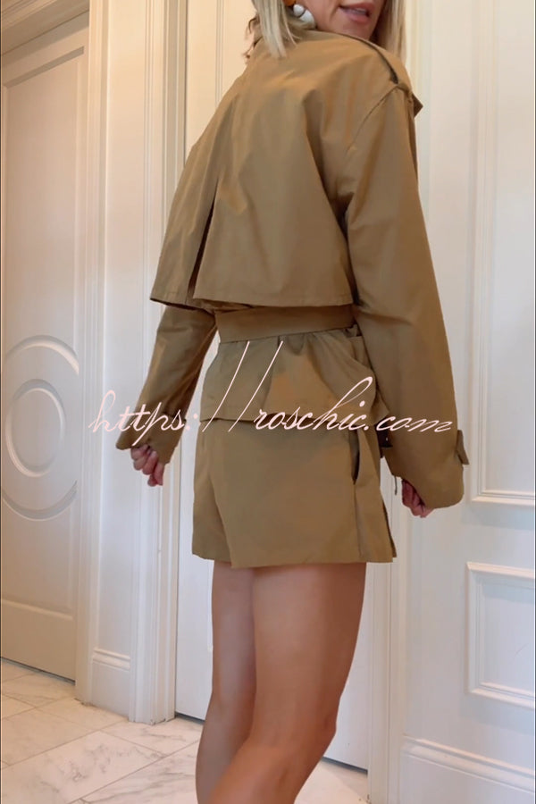 Mid Rise Elastic Waist Mini Skort with Contrast Buttons