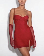 Sparkly Bustier Mini Dress With Gloves