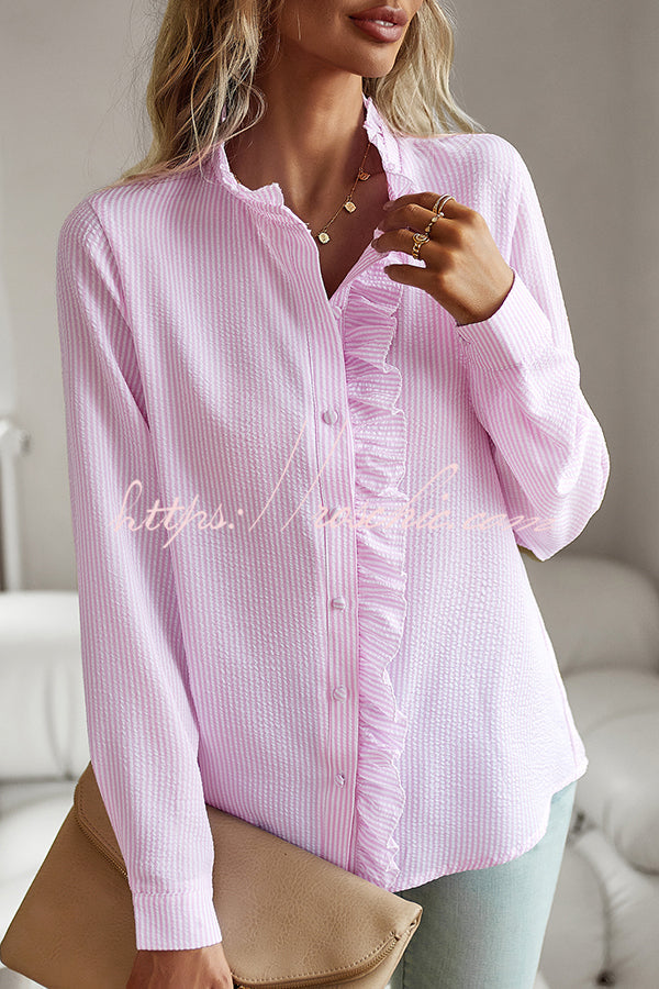 Chemise boutonnée à manches longues pour femmes, haut ample et décontracté