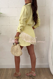Linen Blend Blouse & Tassel Mini Dress Cover-Up Set