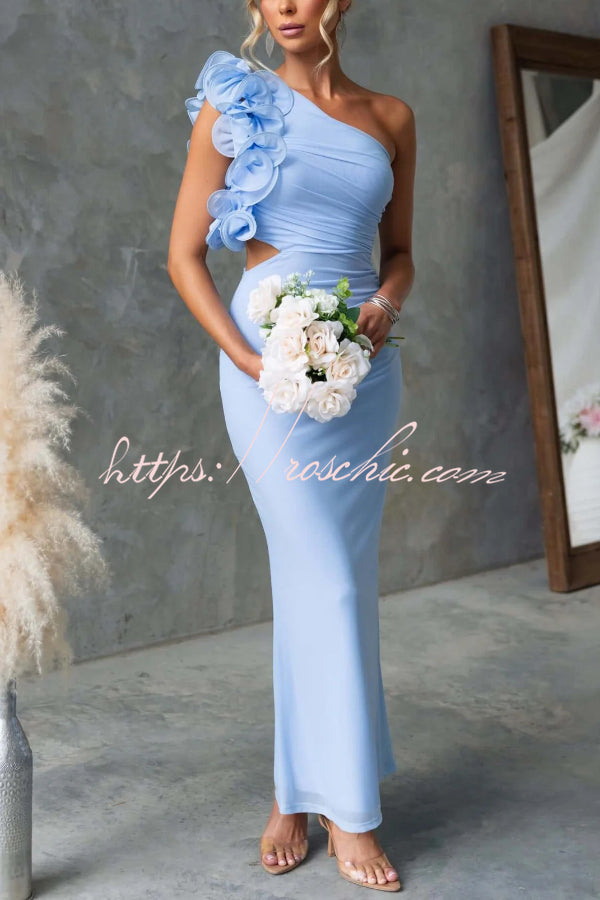 One-Shoulder Mesh Maxi Dress – Slim Fit Party Dress