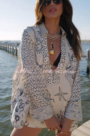 Satin Letter Print Shirt & Shorts Set | Loose Vacation Two-Piece