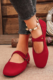 Buckled Suede Round Toe Casual Shoes for Women