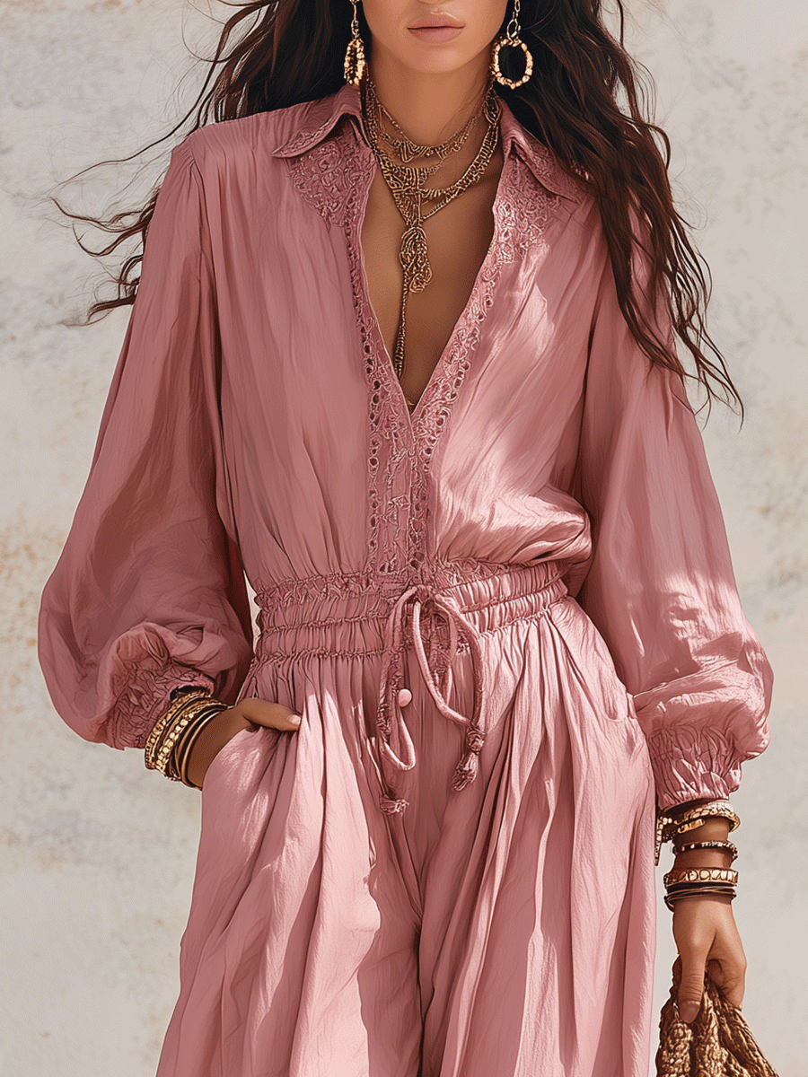 Blush Pink Wide-Leg Utility Jumpsuit for Travel