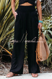 Smocked Pocketed Pants – Loose Fit Slub Cotton Vacation Style