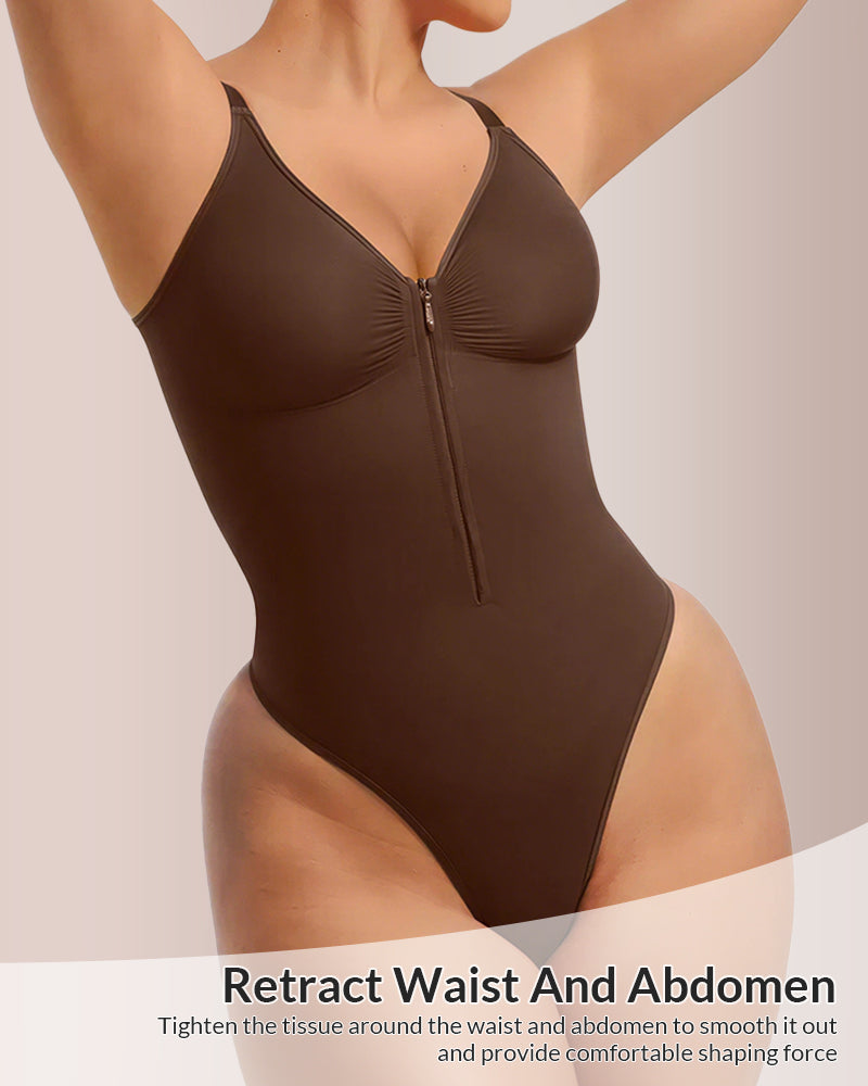 Seamless Heart-Neck Thong Bodysuit with Built-In Shaping