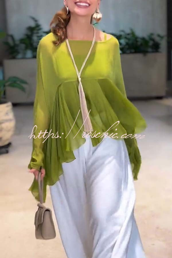 Chiffon Ruffle Batwing Top & Loose Pants Set – Vacation