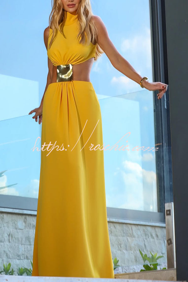 High Neck Cutout Waist Sleeveless Maxi Dress