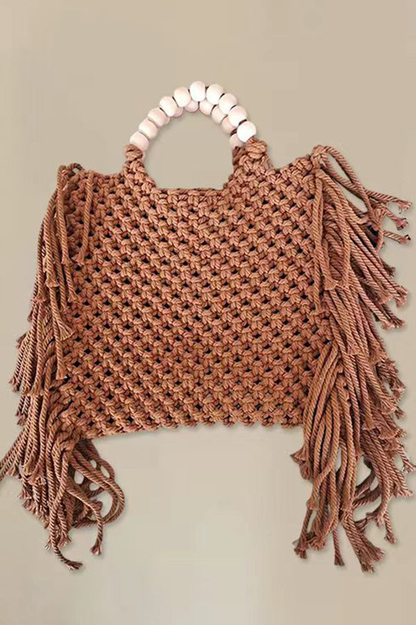 Woven Cotton Tote Bag with Fringe Tassel Detail
