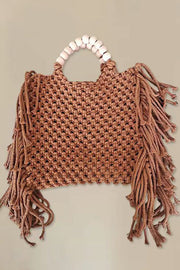 Woven Cotton Tote Bag with Fringe Tassel Detail