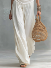 Ivory Cowl Neck Top & Wide Leg Pants Set
