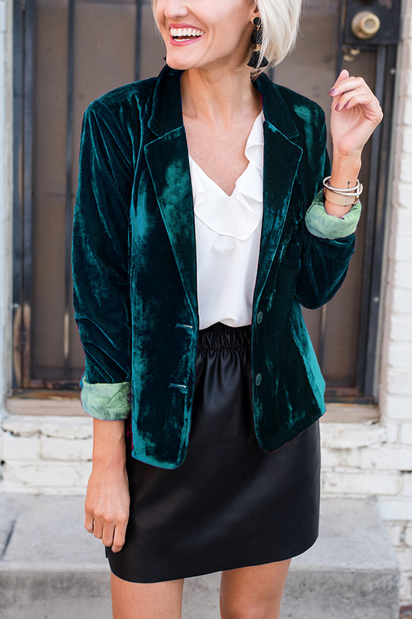 Women's Velvet Blazer – Long Sleeve Lapel Jacket