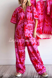 Linen Printed Shirt and Elastic Waist Pants Set
