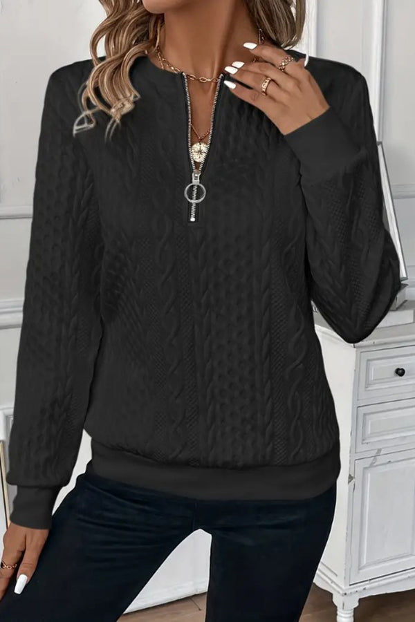 Women's Casual Zip-Up Sweatshirt with Round Neck