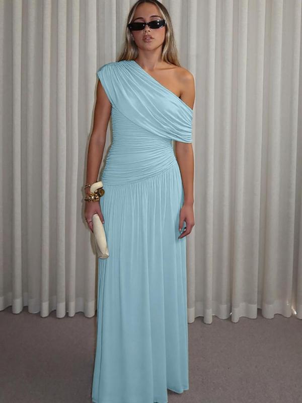 Women's One Shoulder Dress, Elegant Solid Color Dress for Party Club Dating Wear, Ladies Summer Clothes