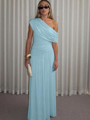 Women's One Shoulder Dress, Elegant Solid Color Dress for Party Club Dating Wear, Ladies Summer Clothes