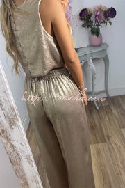 Metallic Fabric Crop Tank & Wide Leg Pants Set