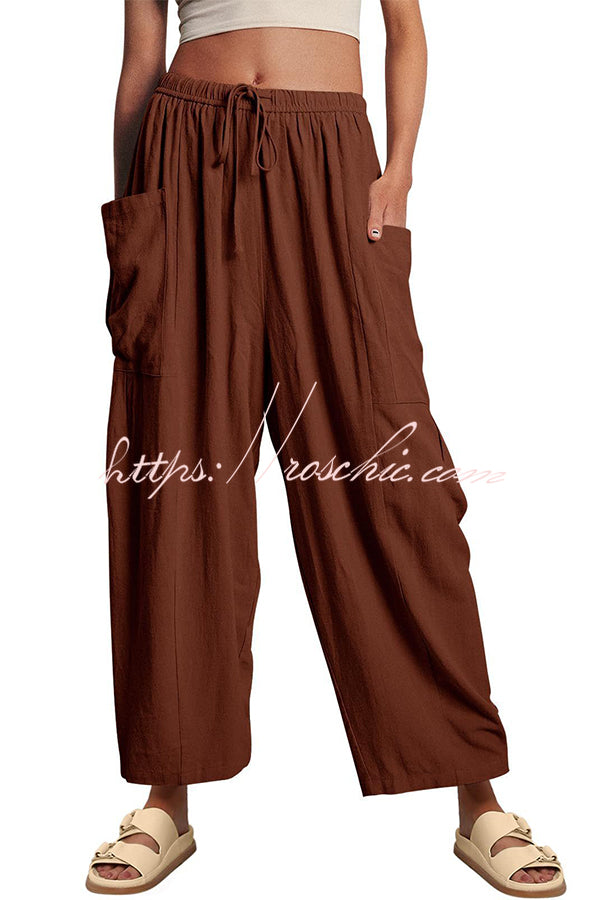 Linen Blend Drawstring Pants with Pockets – Loose Fit