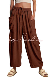Linen Blend Drawstring Pants with Pockets – Loose Fit