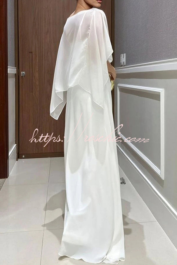 Chiffon Cape Top and Wide-Leg Pants Set for Women