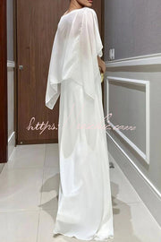 Chiffon Cape Top and Wide-Leg Pants Set for Women