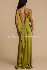 Satin Cowl Neck Backless Bias Cut Maxi Dress – Pistachio