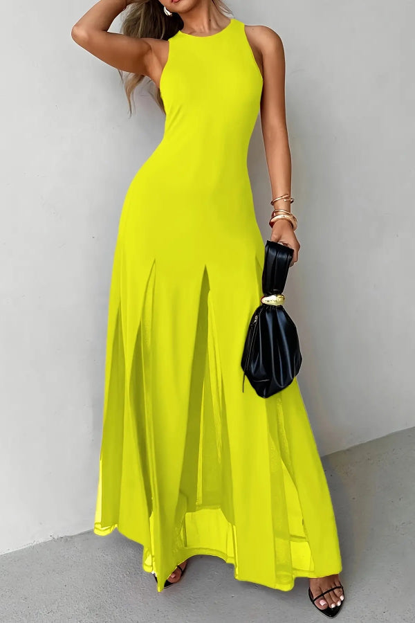 Sheer Patchwork Hem Sleeveless Maxi Dress | Vacation & Party
