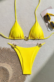 Metallic Halter Lace-Up Two-Piece Bikini Set