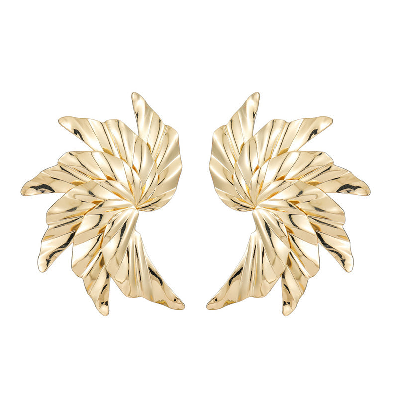 Gold-Plated Spiral Leaf Geometric Earrings