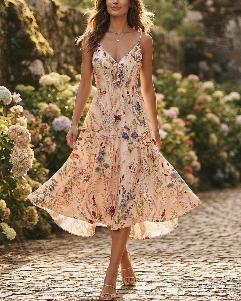 Botanical Breeze V-Neck Floral Slip Dress
