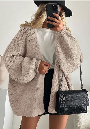 PrettyGarden Women's Oversized Cardigan Sweater Fall Long Lantern Sleeve Knit Open Front Lightweight Sweater Knitwear Tops
