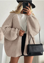 PrettyGarden Women's Oversized Cardigan Sweater Fall Long Lantern Sleeve Knit Open Front Lightweight Sweater Knitwear Tops