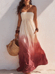 Stropløs Ombre Smocked Boho Maxi-kjole