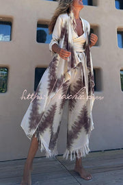 Linen Blend Tie-Dye Duster Kimono Cover-Up