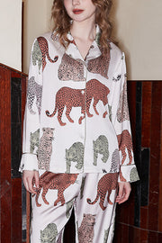 Leopard Print Lounge Set Women Long Sleeve Two-Piece