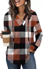 Women's Plaid Hoodie Tunic – Oversized Pullover Sweatshirt