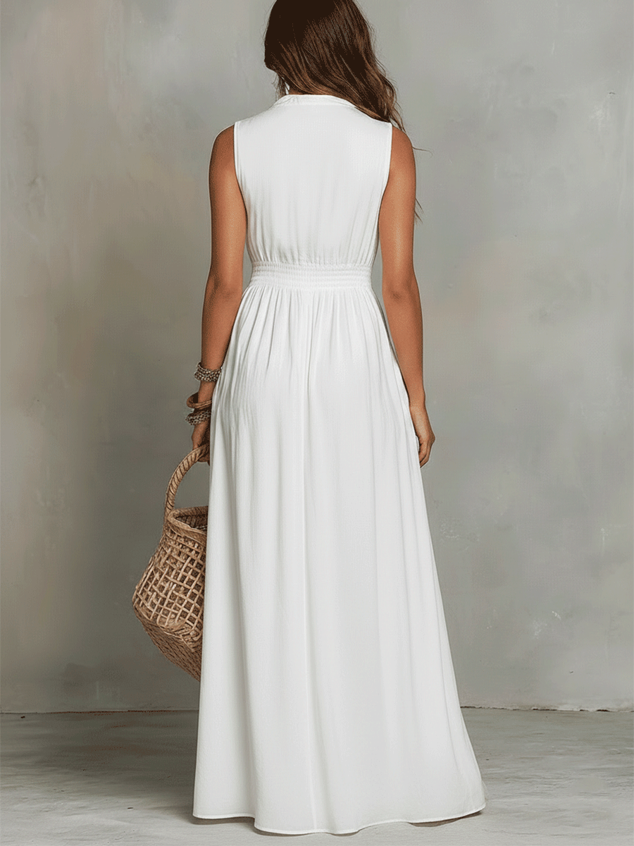 White Bohemian Maxi Dress with Zip-Front Detail