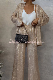 Sequin Open Front Long Sleeve Drape Coat