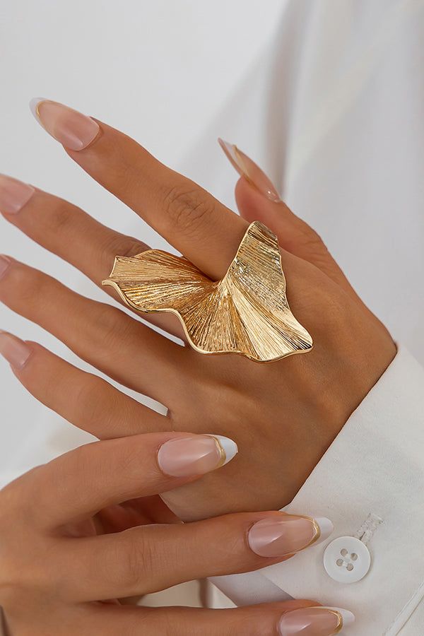 Bague en alliage en forme de feuille de Ginkgo en or et argent