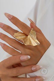 Bague en alliage en forme de feuille de Ginkgo en or et argent