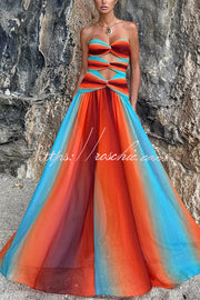 Mesh Printed Off Shoulder Maxi Dress – Sunset Ombre