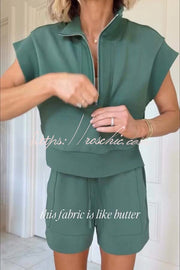 Buttery-Soft Half-Zip Short Sleeve Top and Shorts Set