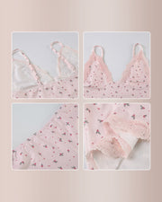 Petal Pink Lace Patchwork Pajama Set – Cami & Shorts